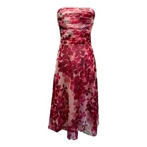 BCBGMaxAzria Red Floral Tulle Midi Dress